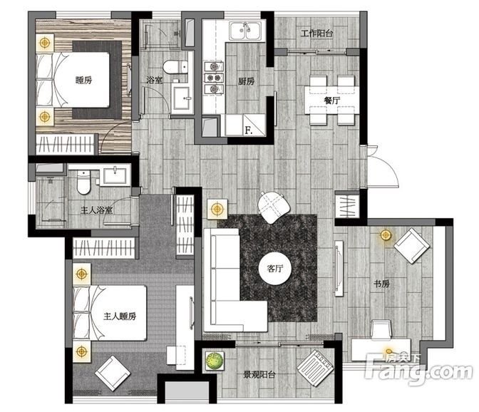 118平米现代风格三居室，预算8万，点击看效果图！