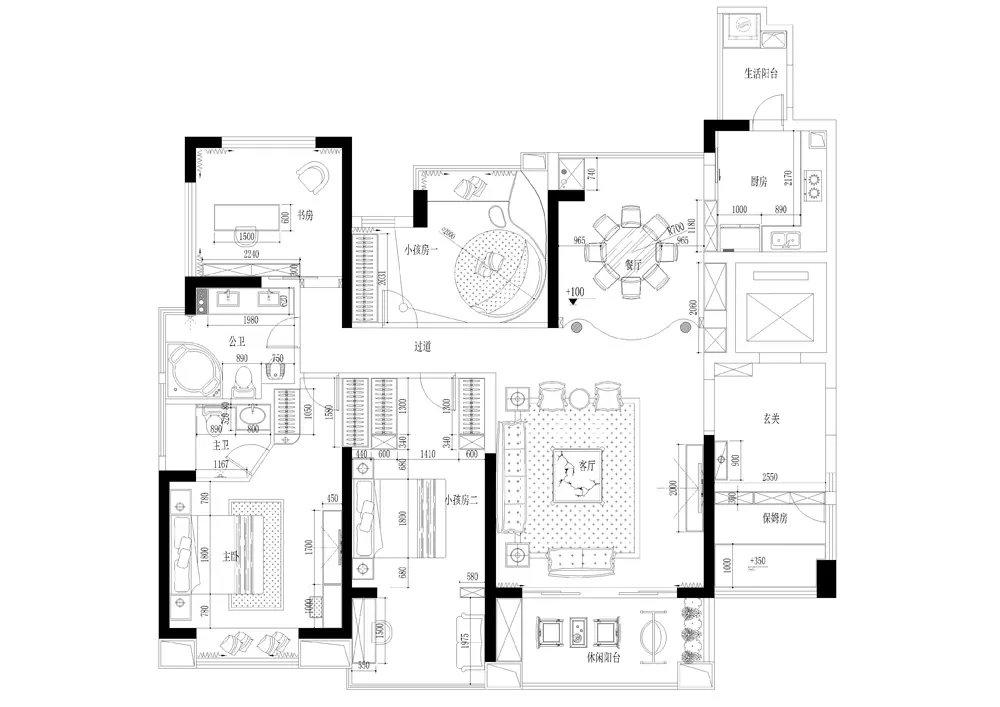 现代简约四居室183平米30万_滨湖双玺装修案例-合肥房天下家居装修网