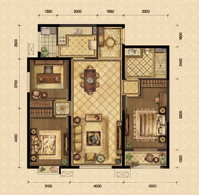 地中海风格三居室装修案例，127平米的房子这样装才阔气！-富力华庭装修