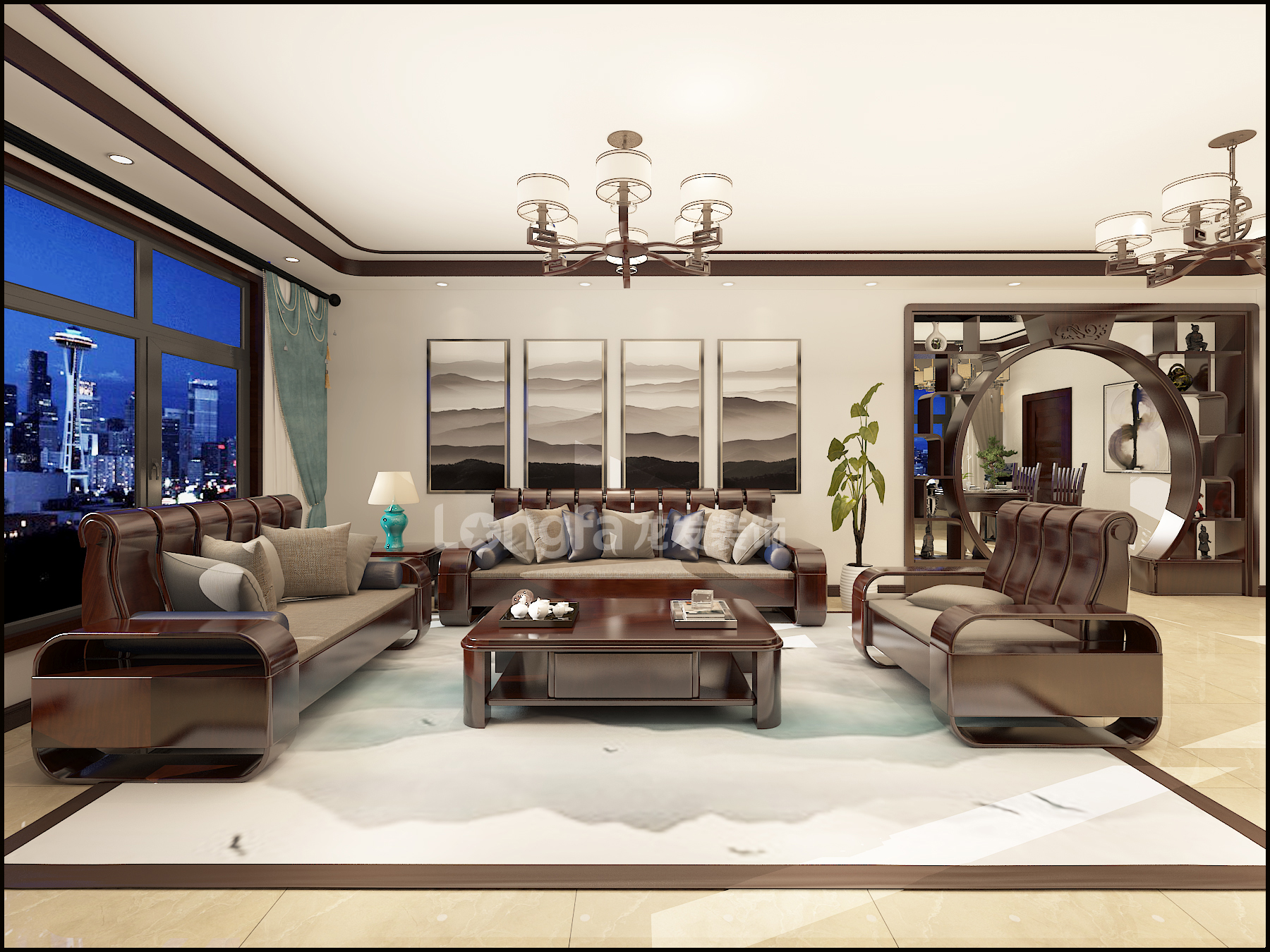 186平米三居室设计说明，6万元装修的中式风格有什么效果？-龙城新居装修