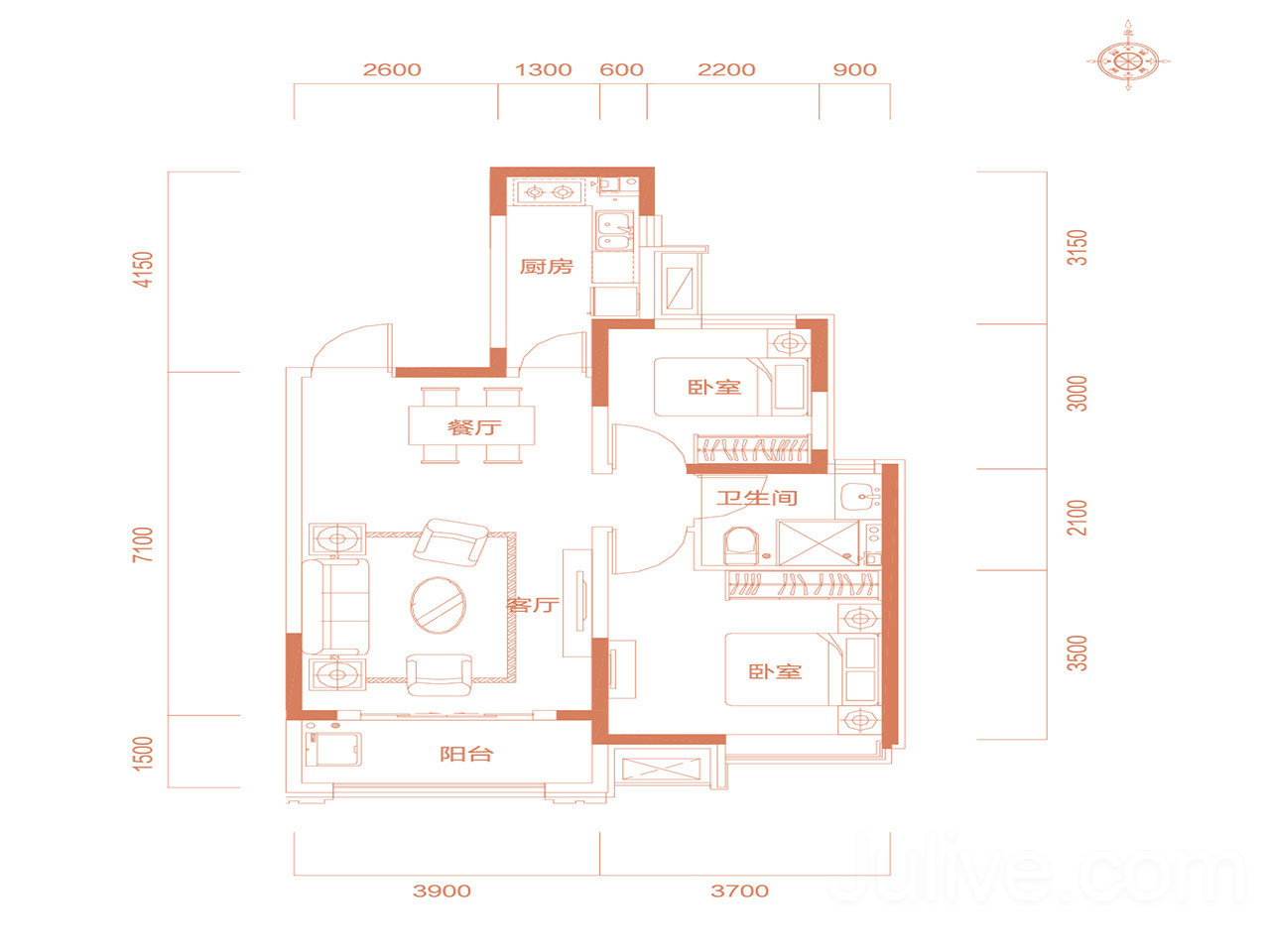 现代风格二居室装修案例，95.05平米的房子装修多少钱？-恒大御景半岛装修