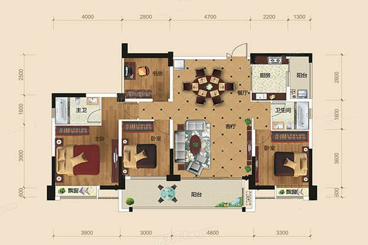 盛科城138平米四居室中式风格