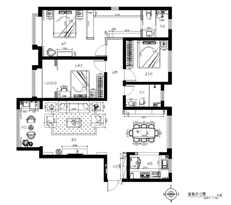 龙湖花千树168平米美式风格——户型图