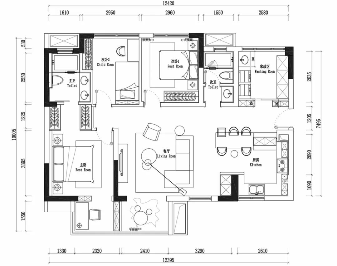 113平米三居室的北欧风格案例，只花13万！-中电颐和家园装修