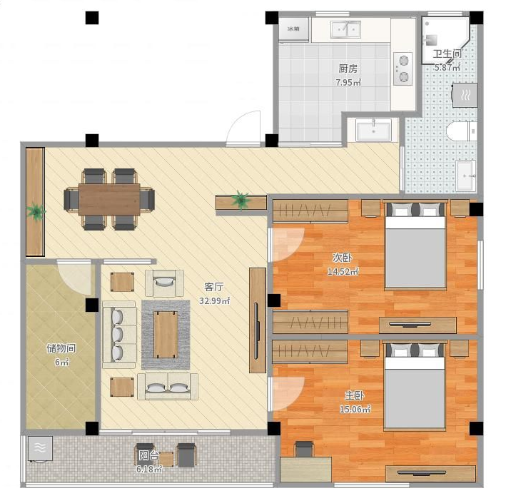 欧式风格二居室热门案例，75平米的房子这样装才阔气！-保和墨水湾装修