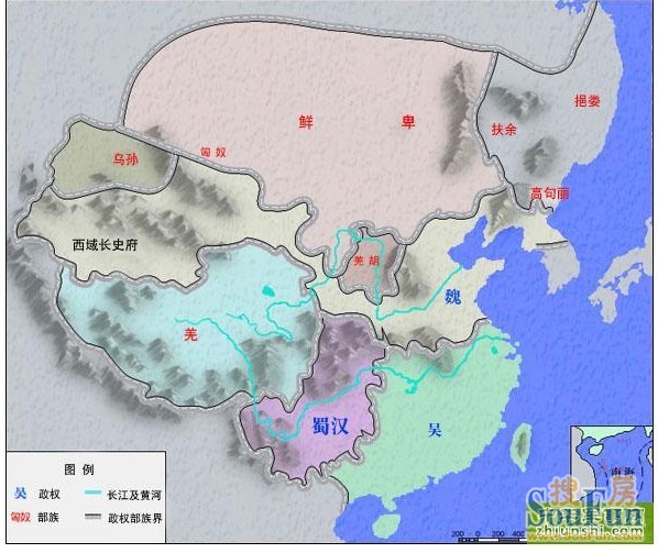 三国现代地图对照图片