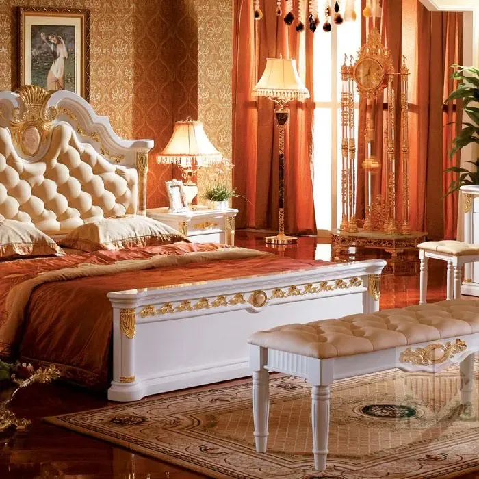 永旭欧式家具 中至信名人居 实木床1.8米 皮床 双人床 白色亮光