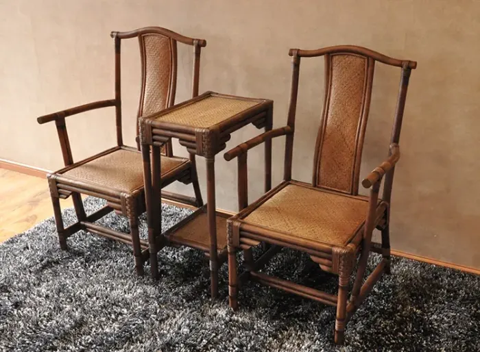 长青堂 绿色环保藤家具 藤餐椅仿古休闲椅 明式席面太师椅三件套