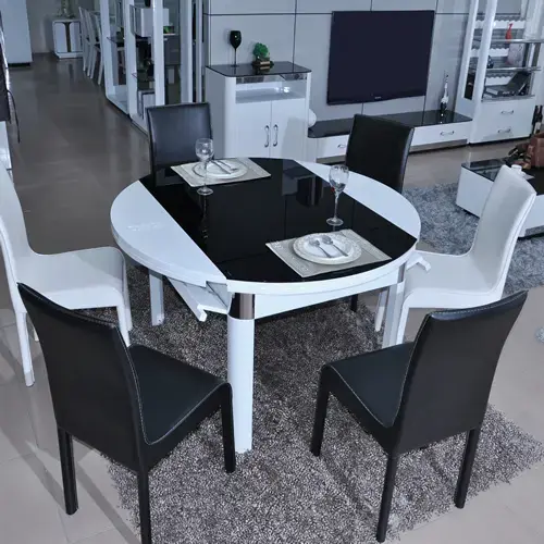 时尚简约 伸缩折叠 餐桌 钢化玻璃 白色烤漆 小户型圆桌 特价包邮