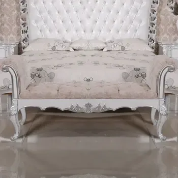 百冠 欧式家具 新古典床尾几 实木 简欧床榻 布艺床尾凳 白色