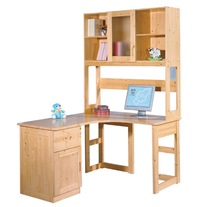 七彩人生 儿童家具 转角书桌书架组合 电脑桌 学习桌 实木水性漆