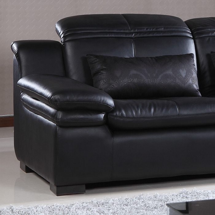多彩方欧式真皮沙发头层厚牛皮客厅l型转角黑色皮艺沙发组合 8008