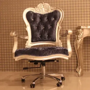 百冠家具 新古典家具 欧式班椅 布艺办公椅 实木雕花转椅