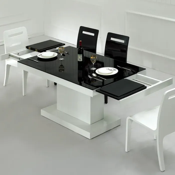 乐私 白色烤漆钢化玻璃功能 伸缩餐桌 拉伸餐台 伸缩桌子特价包邮
