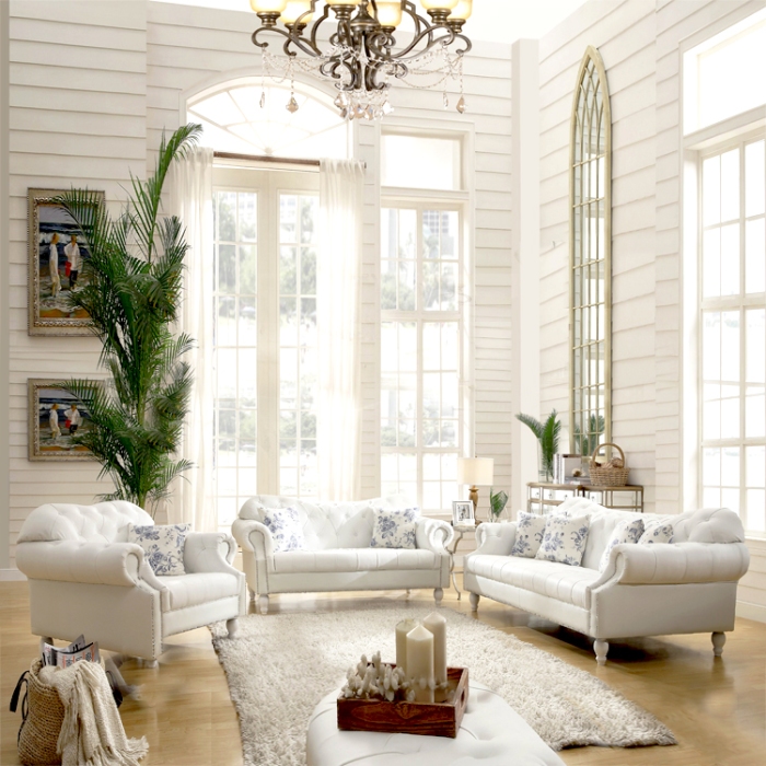 地中海家具沙发客厅欧式真皮沙发三人白色小户型皮艺沙发组合现代