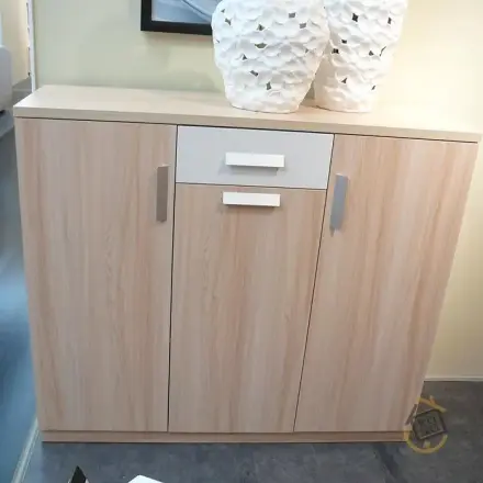 正宜家居 浅胡桃板式家具三门拉门鞋柜 1.2米储物柜一款双色je010