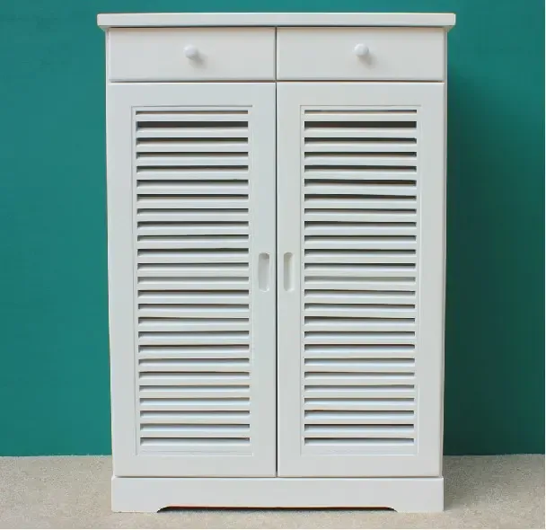 木之情 特价实木鞋柜两门百叶鞋柜 白色简约无需安装收纳柜带抽屉
