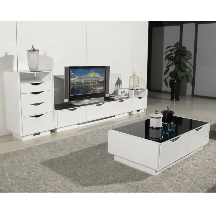 莫柏思家具 现代时尚宜家白色亮光漆钢化玻璃电视柜地柜 包邮