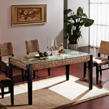 飞藤行 藤餐桌椅组合 天然藤餐台餐椅 手工编藤艺藤椅 饭厅5件套