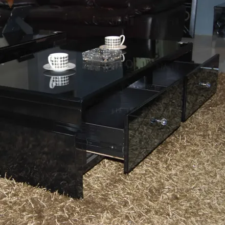 好天气家具 简约现代玻璃茶几 黑色钢化玻璃台面茶几h620