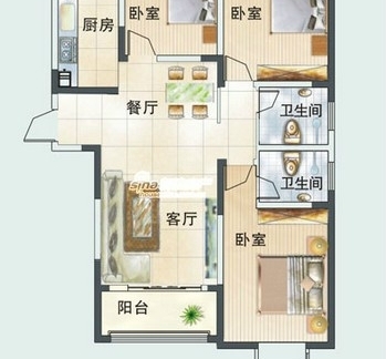 131平三室两厅平面设计户型图