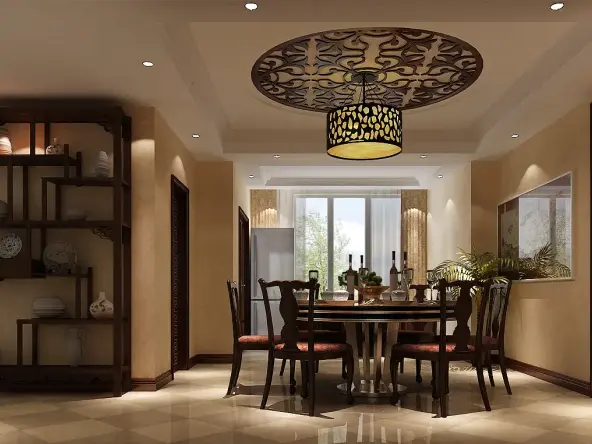 南昌百合湾壹号院中式古典三居室装修效果图_190平米10万装修设计案例