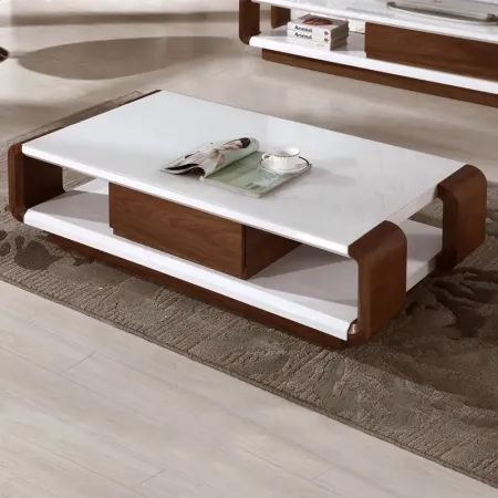 丽维家 胡桃木白色烤漆茶几