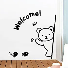 伊娃 客厅玄关背景墙贴纸门厅贴画店铺橱窗卡通装饰 欢迎光临小熊