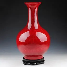 景德镇陶瓷器 中国红花瓶 颜色釉窑变艺术花插 现代时尚家居摆件