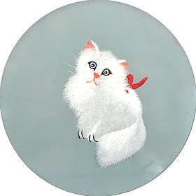 双面绣白猫 特色猫成品 苏州刺绣 动物苏绣 台屏摆件 送外国礼物