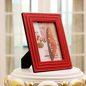 儿童相框简约照片画框皮质相框7寸创意相框摆台皮革相架红色