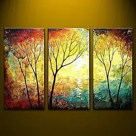 现代手绘油画客厅装饰品画三联画无框画抽象画风景画玄关壁画za92