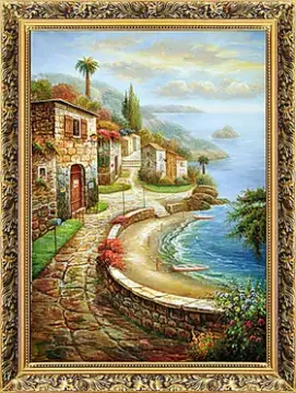 莫涵油画有框画现代装饰画配框画挂画欧式家居画风景壁画地中海图片