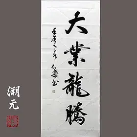 大業龍騰 豎幅 弘樂沐手敬書 書法作品手書真跡 家庭裝飾 未裱11