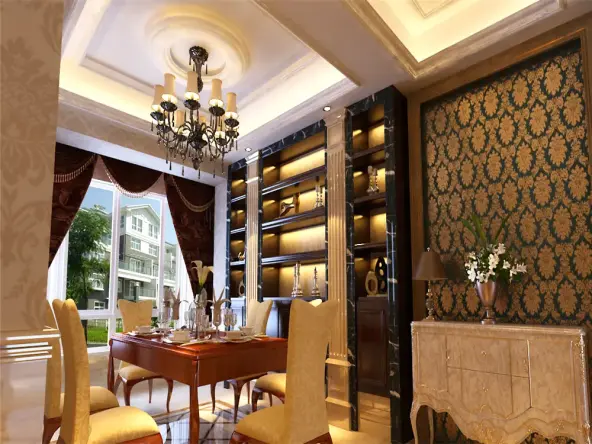 效果更添加沉稳的感觉,旁边又有理石做的酒柜与电视背景墙相互呼应