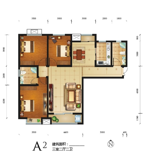 瀚唐三室兩廳現代簡約風格裝修設計效果圖