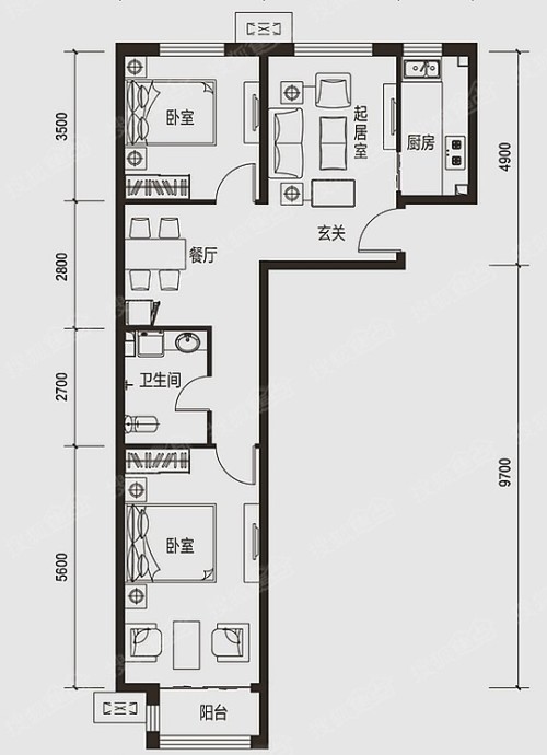 中国铁建·环保嘉苑90平现代简约