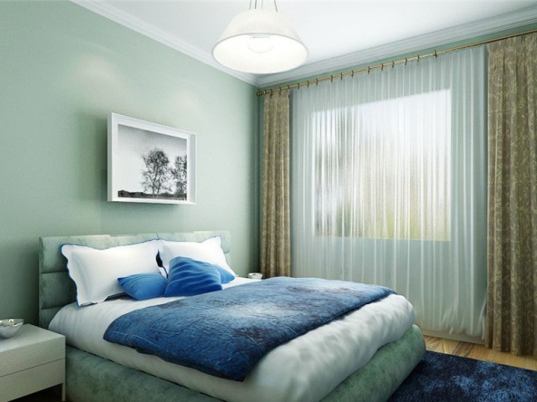 蓝绿色卧室墙面效果图图片
