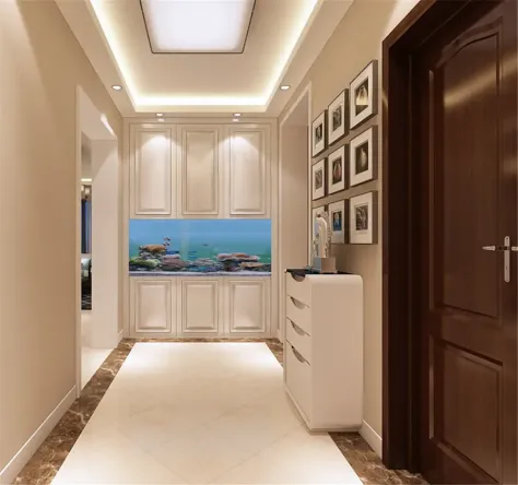 我们选择了现代简约通常使用的大线条的修饰方法,吊顶选择了回型吊顶