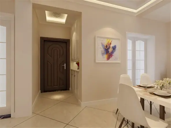 客厅地面都是使用800*800的浅色大地砖斜铺.