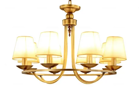 [赛朵] 8头吊灯 美式防锈全铜灯体 简约大气布艺灯罩h65黄铜手工制作