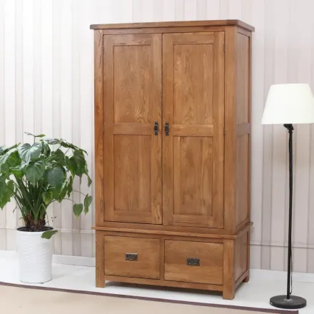 源氏木语 纯实木衣柜美式乡村白橡木卧室家具环保2门大衣橱环保