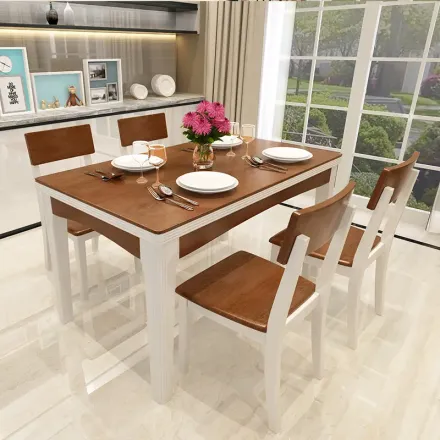 帝标长方形现代简约时尚餐桌椅组合木纹钢琴烤漆餐厅钢化玻璃餐桌