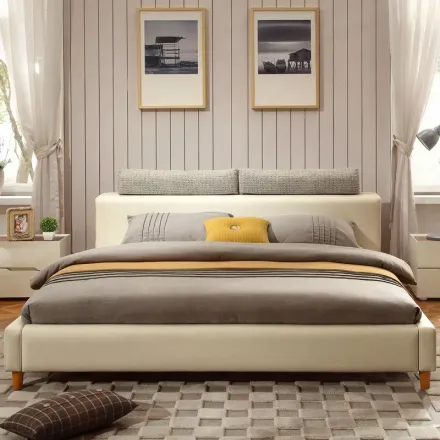 林氏木业现代简约1.5皮艺床时尚白色1.8米双人床皮床婚床家具r211