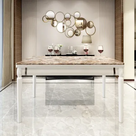 帝标家具大理石餐桌椅组合简约现代钢琴烤漆饭桌实木长方形餐桌