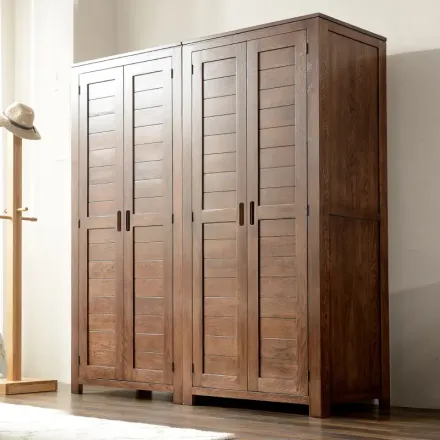 源氏木语北欧纯实木大衣柜橡木卧室组合家具胡桃木色两门四门整体