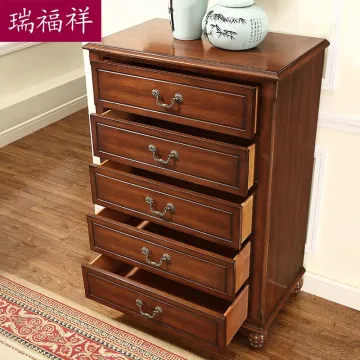 瑞福祥美式乡村复古五斗柜斗橱欧式抽屉式实木储物装饰柜子h238*
