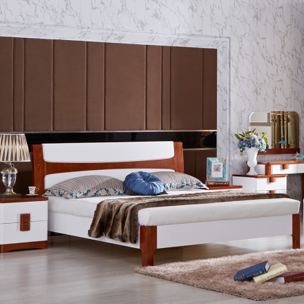 光明家具 水曲柳床18米全实木床 卧室实木家具简约现代双人床