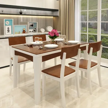 帝标长方形现代简约时尚餐桌椅组合木纹钢琴烤漆餐厅钢化玻璃餐桌