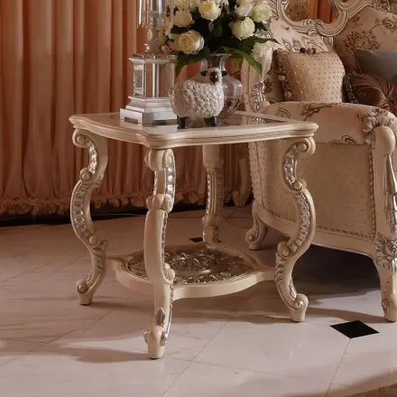 法丽莎家具欧式沙发角几钢化玻璃边几实木方几客厅复古创意茶几f1